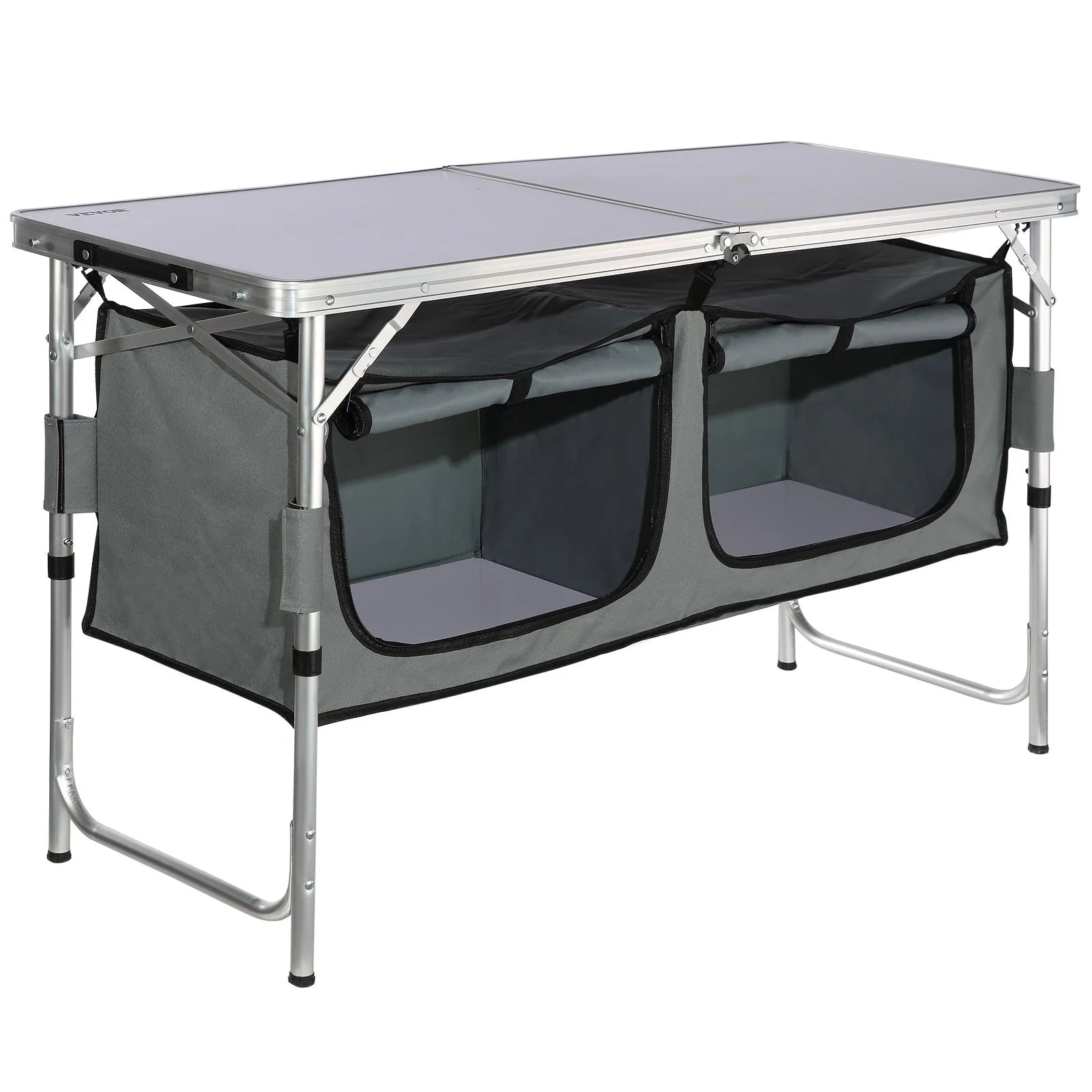 VEVOR Camping Kitchen Table, Quick Set-Up Folding Camping Table, 3 Adjustable Heights, MDF Camping Table, Ideal for Outdoor Picnics, Bbqs, Camping, RV Traveling