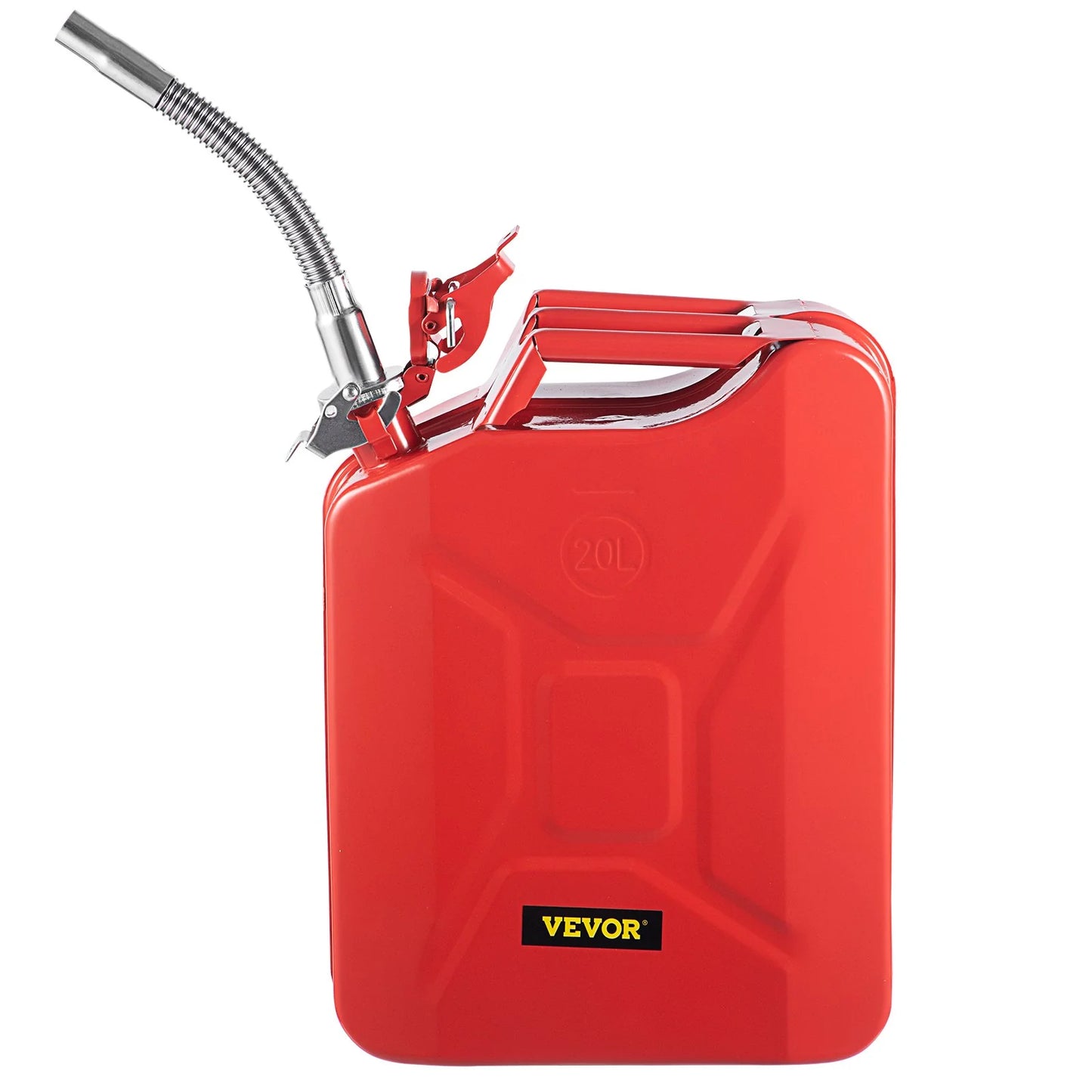 VEVOR 5.3 Gallon (20 L) Portable Jerry Fuel Can with Flexible Spout System - Rustproof and Heat-Resistant Steel Tank for Vehicles and Equipment, Red