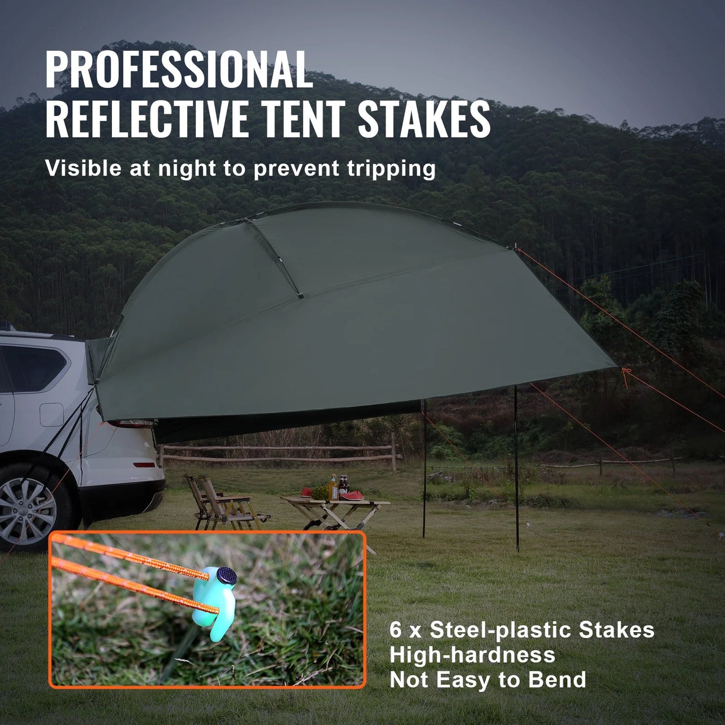 VEVOR Vehicle Awning, Large 10' X 7' Shade Coverage Car Side Awning, Pu2000Mm UV50+ Car Awning with Extended Side Canopies and Portable Storage Bag, Suitable for Truck, SUV, Van, Campers