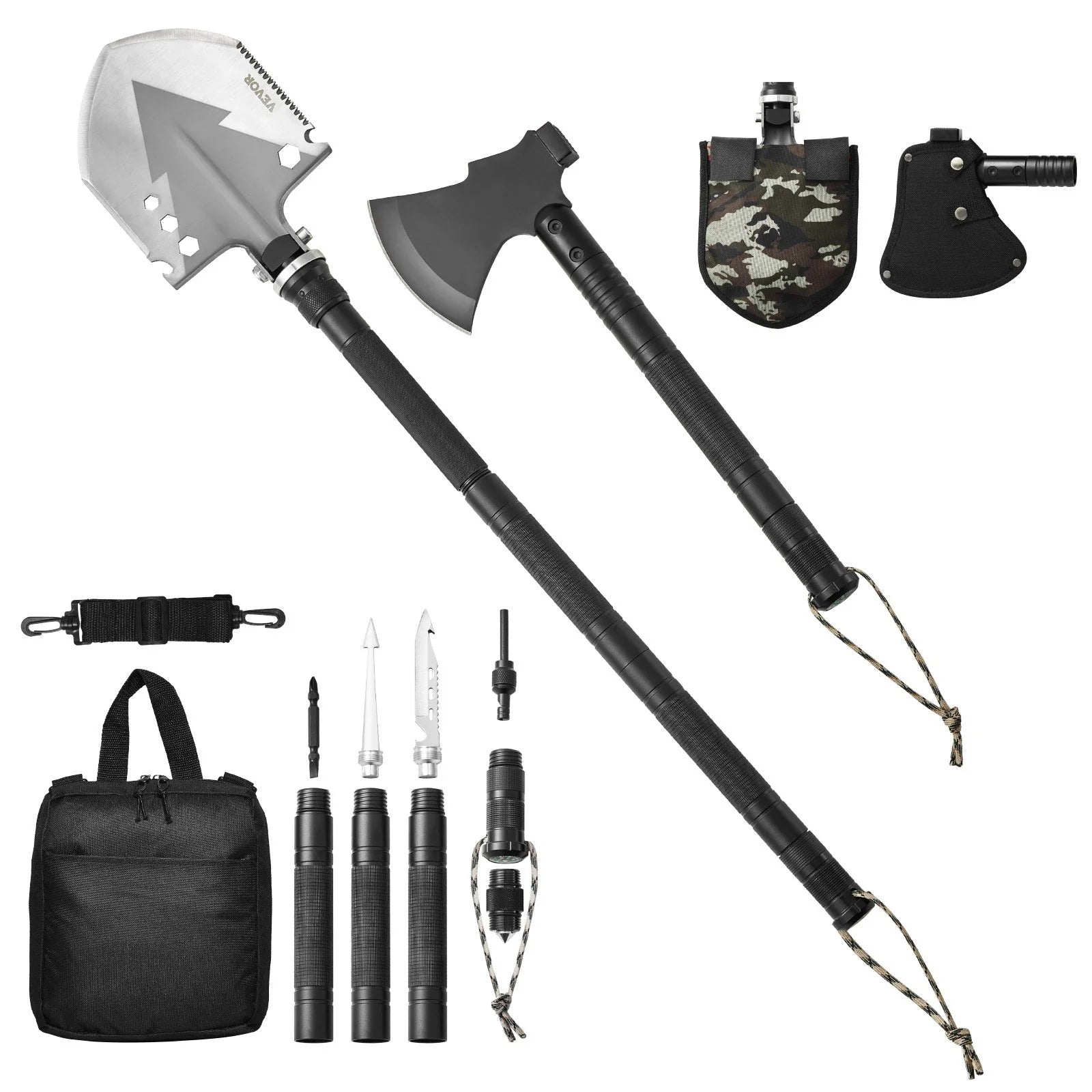 16-in-1 Folding Survival Shovel and Axe for Camping and Outdoor Use