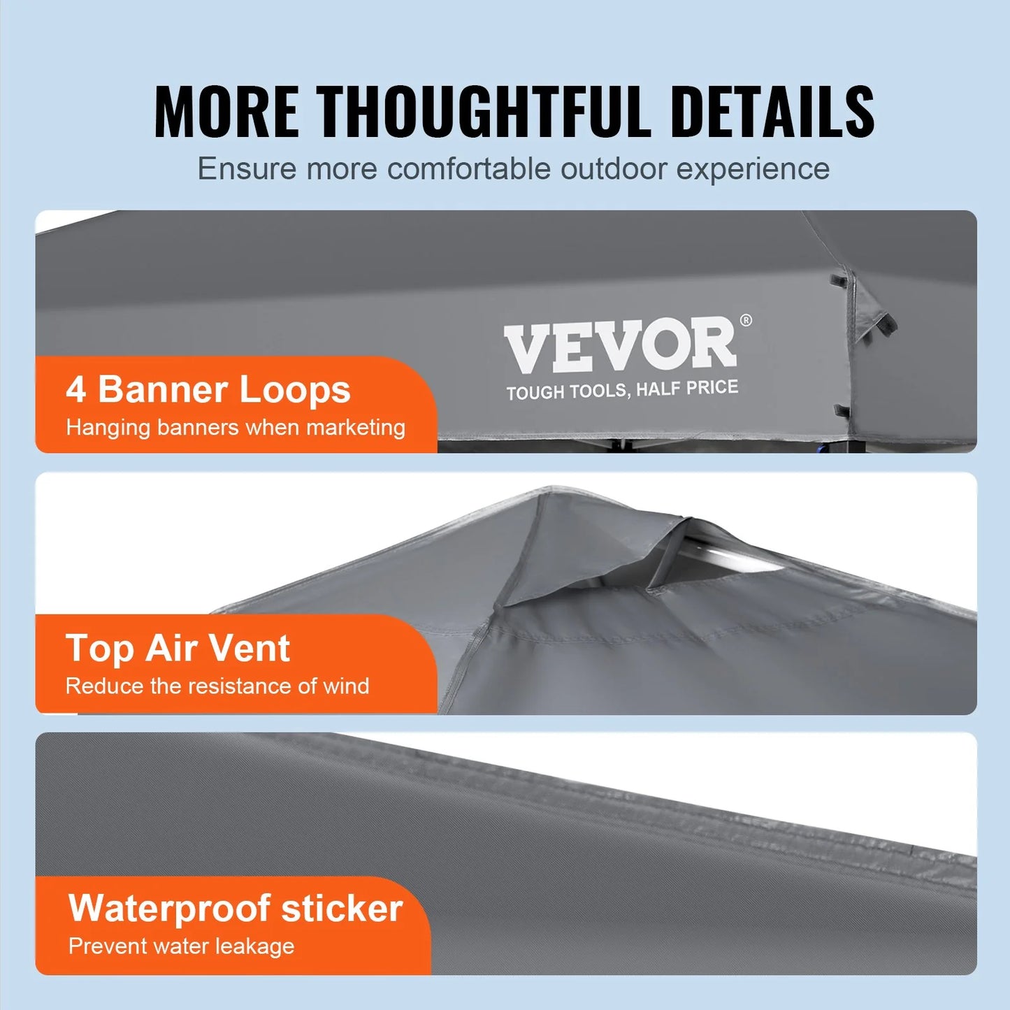 VEVOR Pop up Canopy Tent, 10 X 10 Ft, 250 D PU Silver Coated Tarp, with Portable Roller Bag and 4 Sandbags, Waterproof and Sun Shelter Gazebo for Outdoor Party, Camping, Commercial Events, Dark Gray