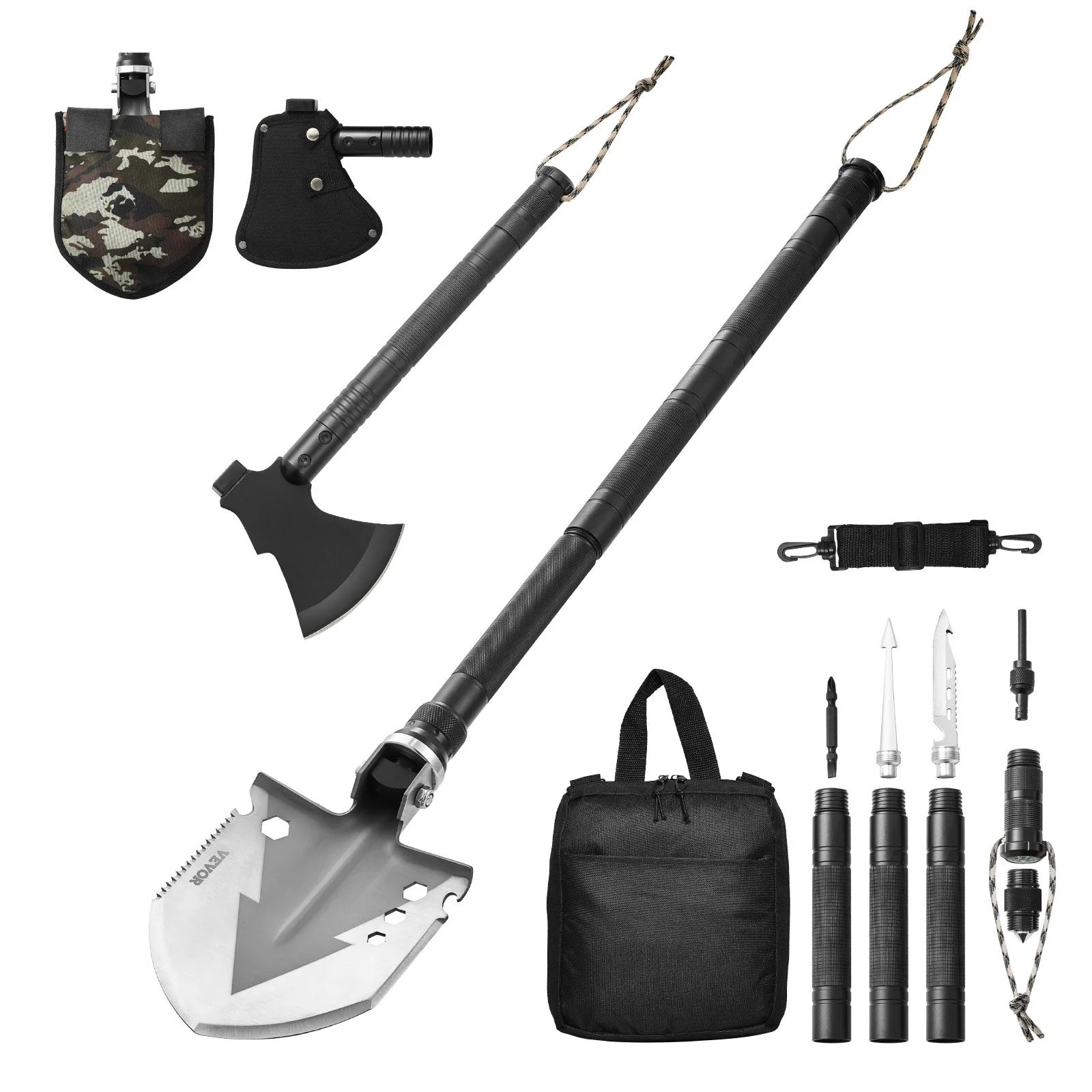 16-in-1 Folding Survival Shovel and Axe for Camping and Outdoor Use