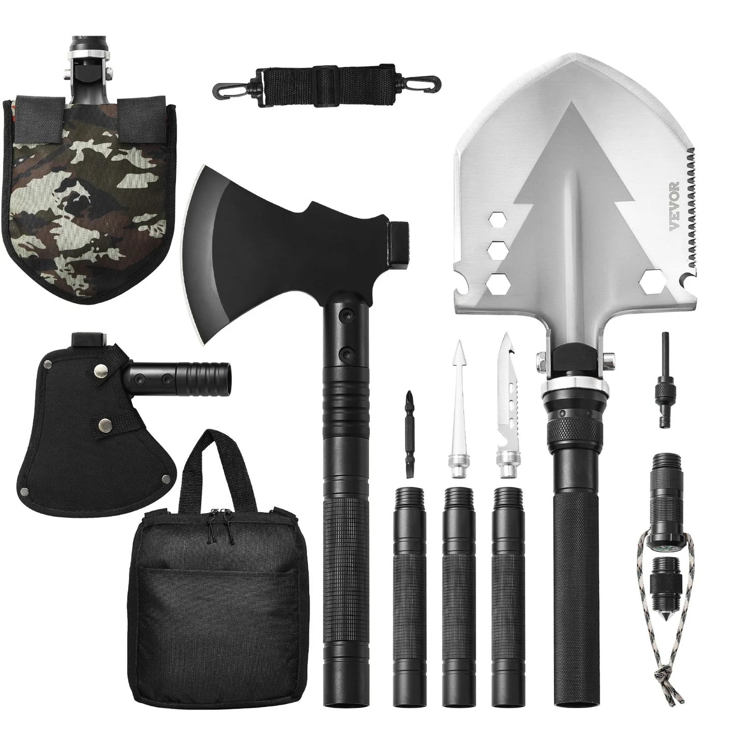 16-in-1 Folding Survival Shovel and Axe for Camping and Outdoor Use