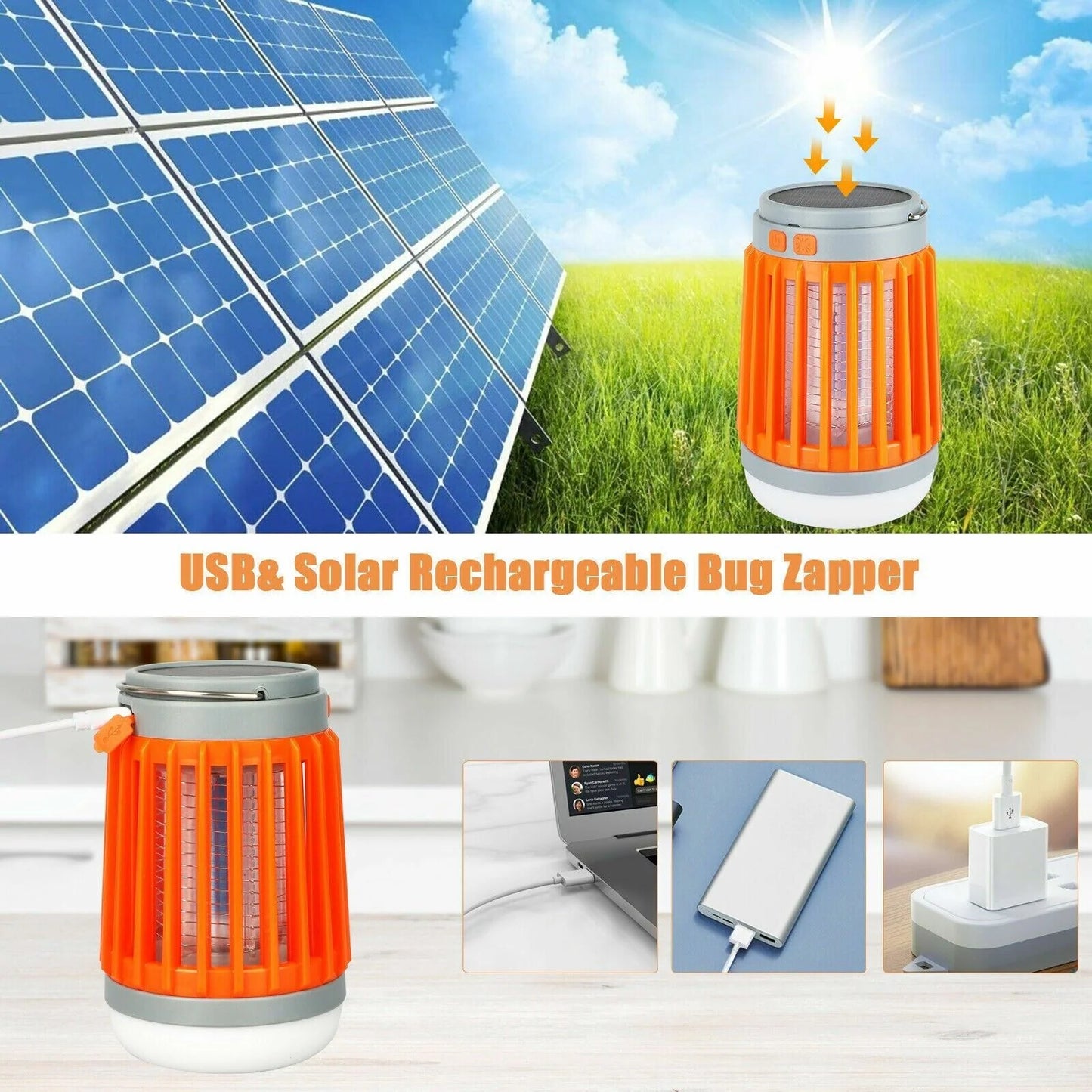 Solar-Powered USB Insect Zapper - Ultimate Mosquito and Bug Trap Lamp