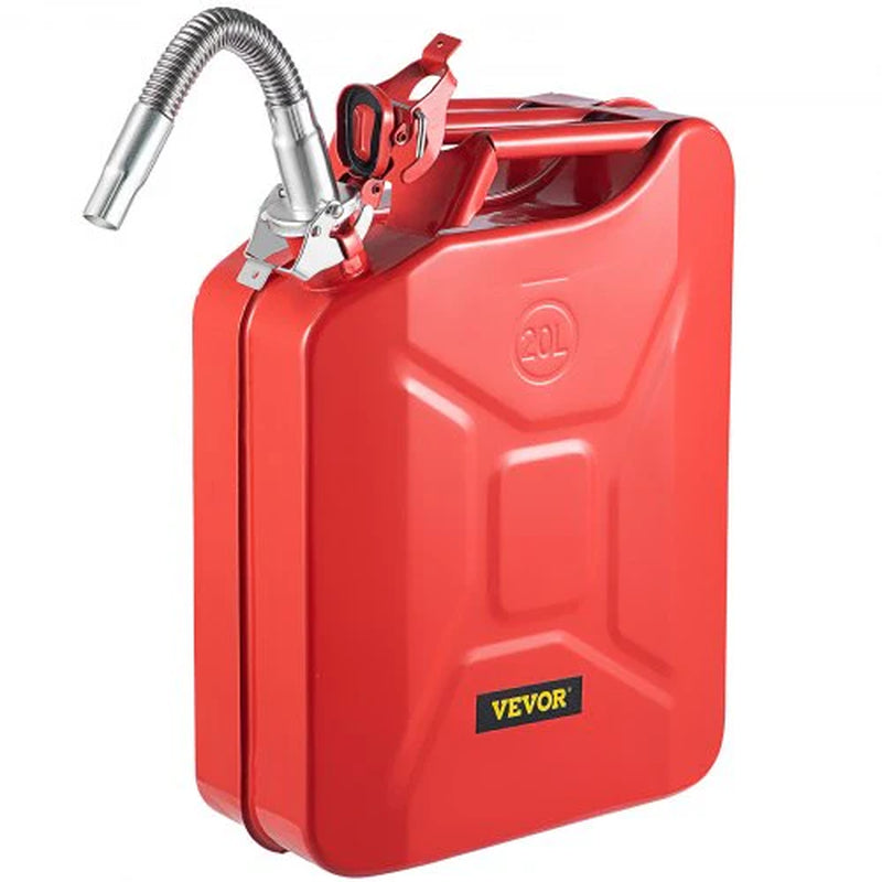 VEVOR 5.3 Gallon (20 L) Portable Jerry Fuel Can with Flexible Spout System - Rustproof and Heat-Resistant Steel Tank for Vehicles and Equipment, Red