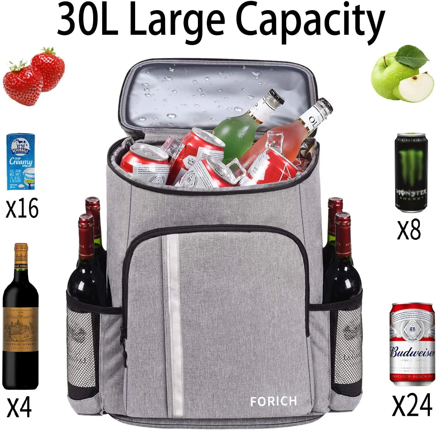 Insulated Waterproof Backpack Cooler Bag - Lightweight Soft Cooler for Work, Lunch, Picnics, Camping, and Hiking, Holds 30 Cans